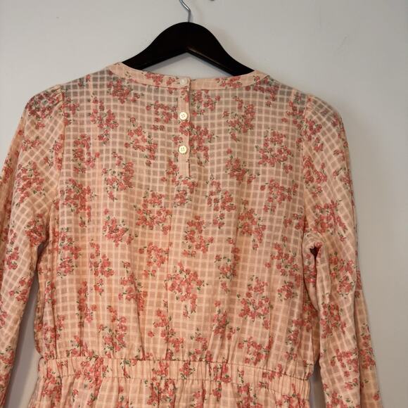 LOFT Womens Meadow Tiered Floral Sunrise Peach Mini Dress Size Small Long Sleeve - Picture 8 of 16